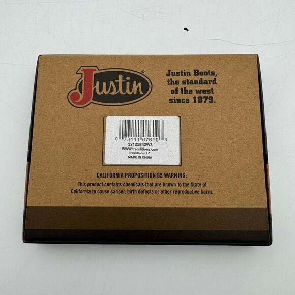 Justin Slim Bifold RFID Wallet Genuine Leather Western Stitch Brown Gift Box NIB - Picture 6 of 9